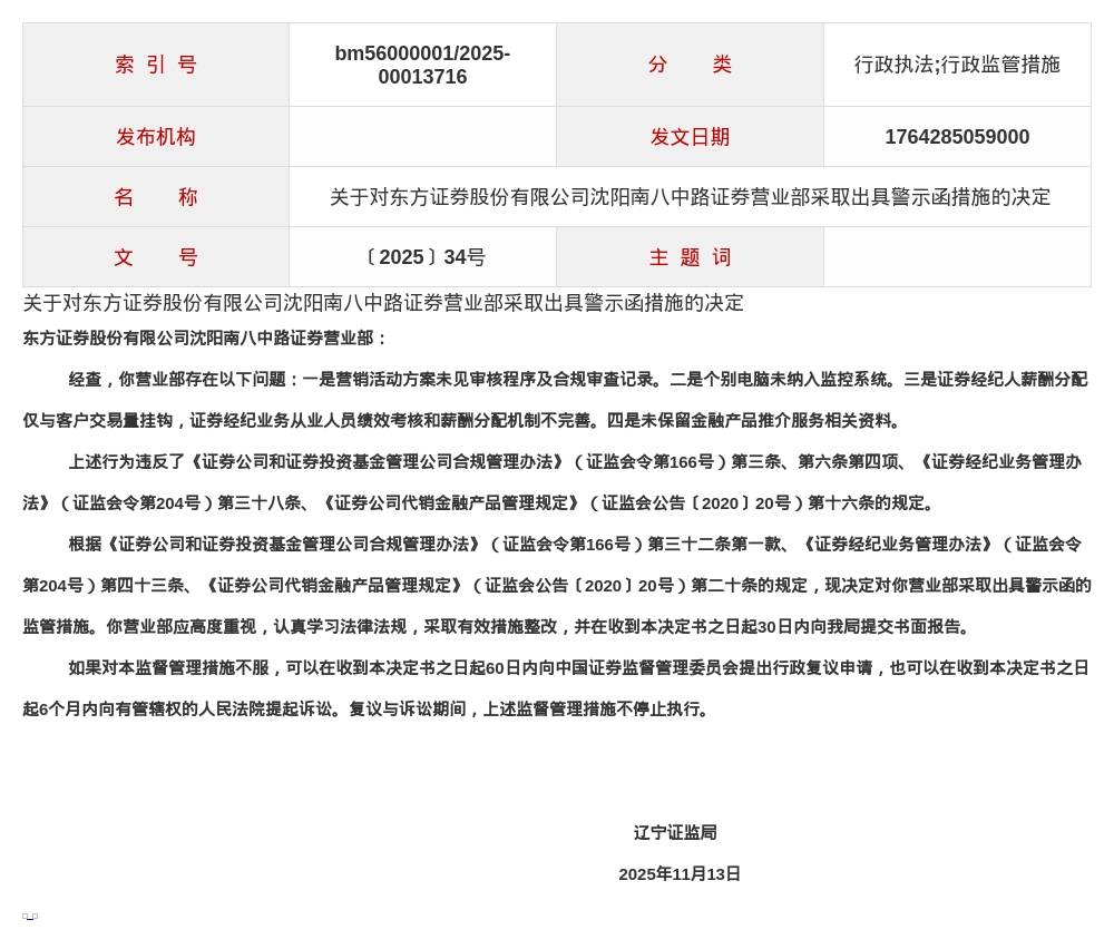 皇冠信用網是什么意思
_东方证券沈阳南八中路营业部被出具警示函皇冠信用網是什么意思
,涉多项违规